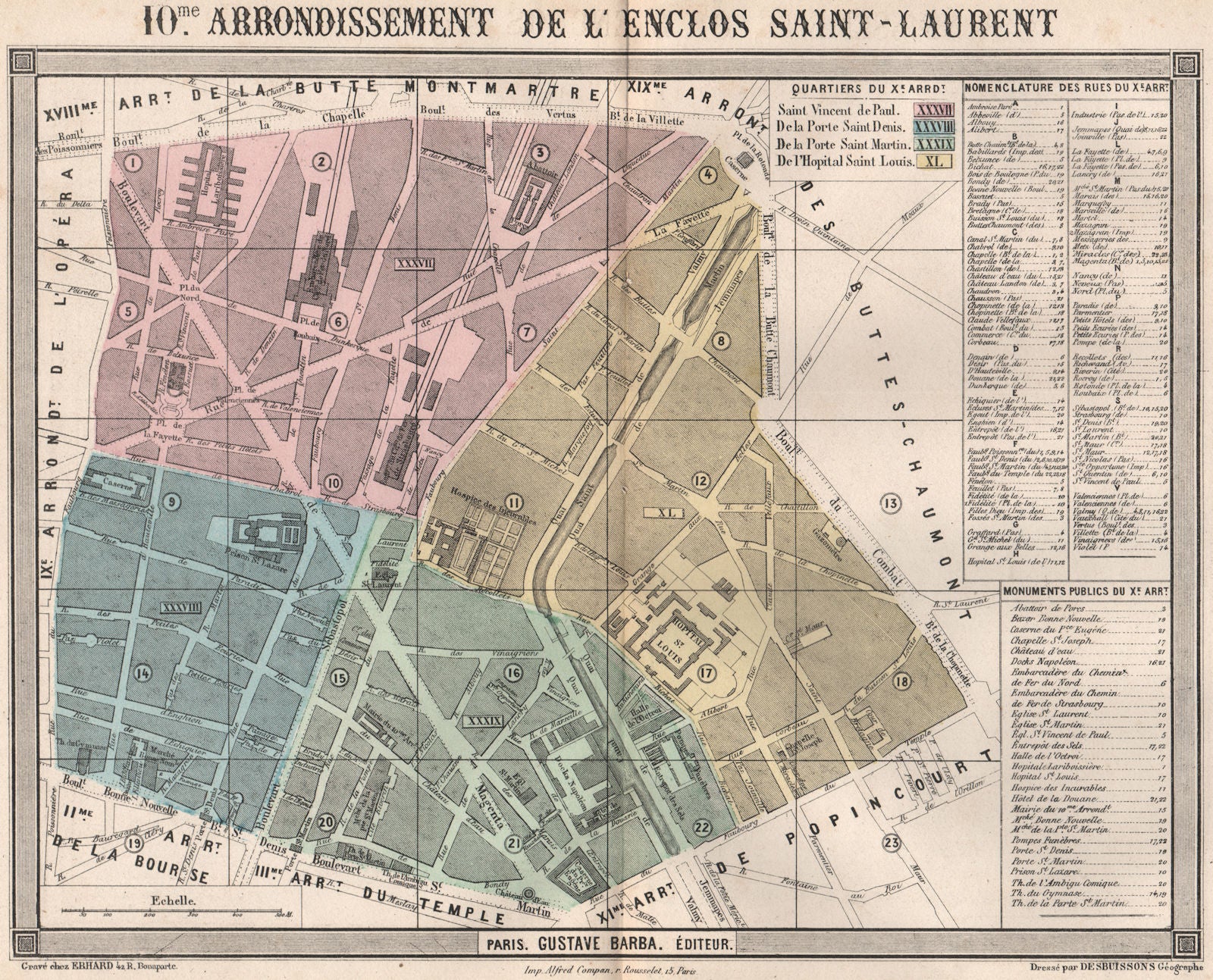 PARIS 10e 10th arrondissement. L'enclos Saint-Laurent. Entrepôt. BARBA 1860 map